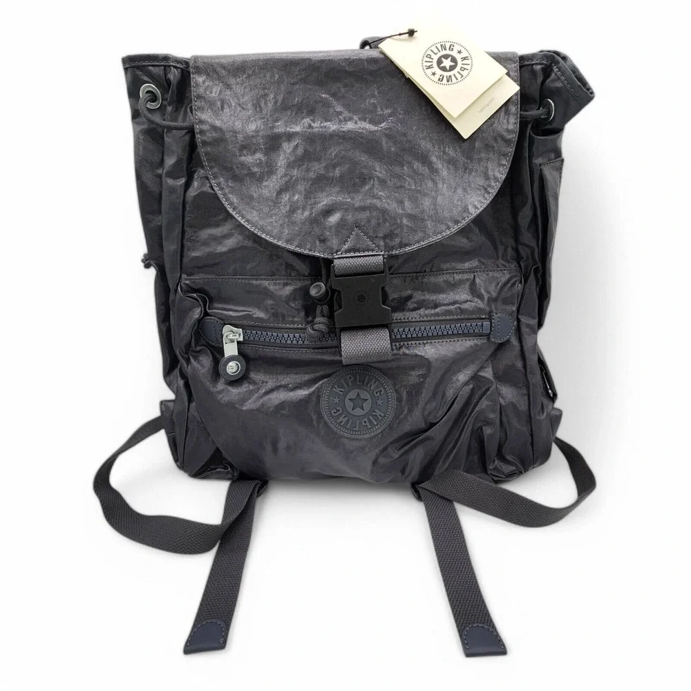 Kipling Black Lightweight Nylon Flap Backpack~NWT